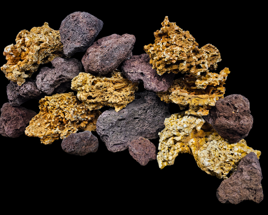 red lava and red coral stone